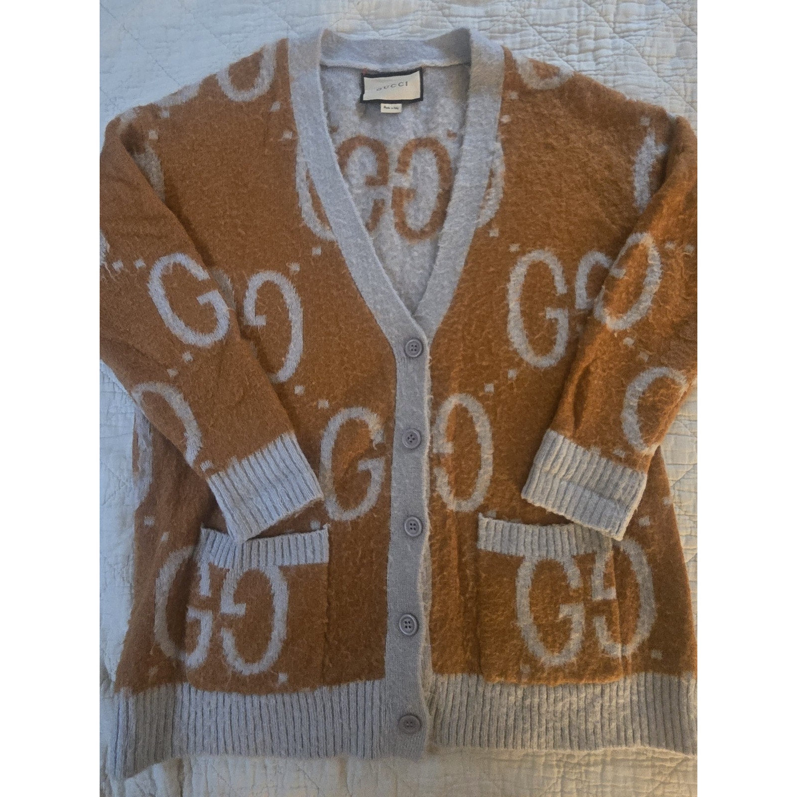 Gucci Cardigan Sweater Logo Large Current Model Reversible Gg Mohair Wool Knit